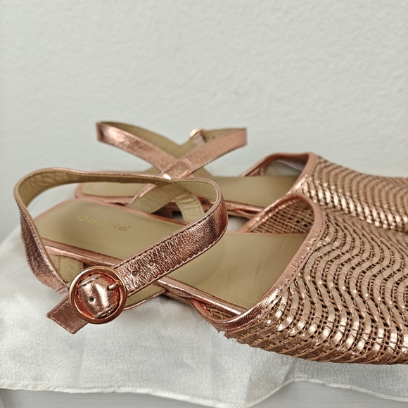 Pilcro Anthropologie Rose Gold Metallic Woven Leather Buckle Flats Size 10 - Picture 6 of 11